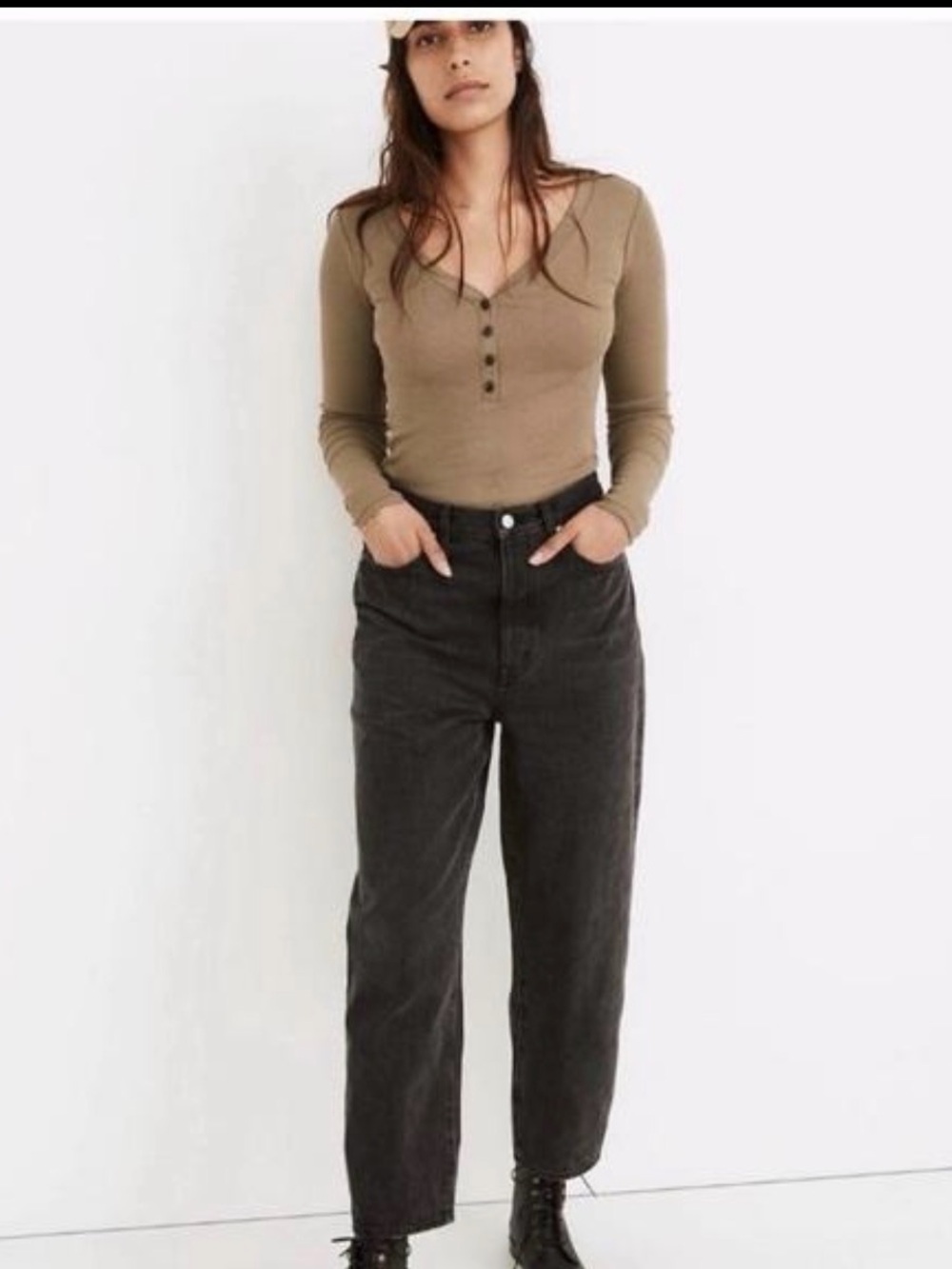 Madewell Balloon Leg Cropped Jeans Black Denim Size 26